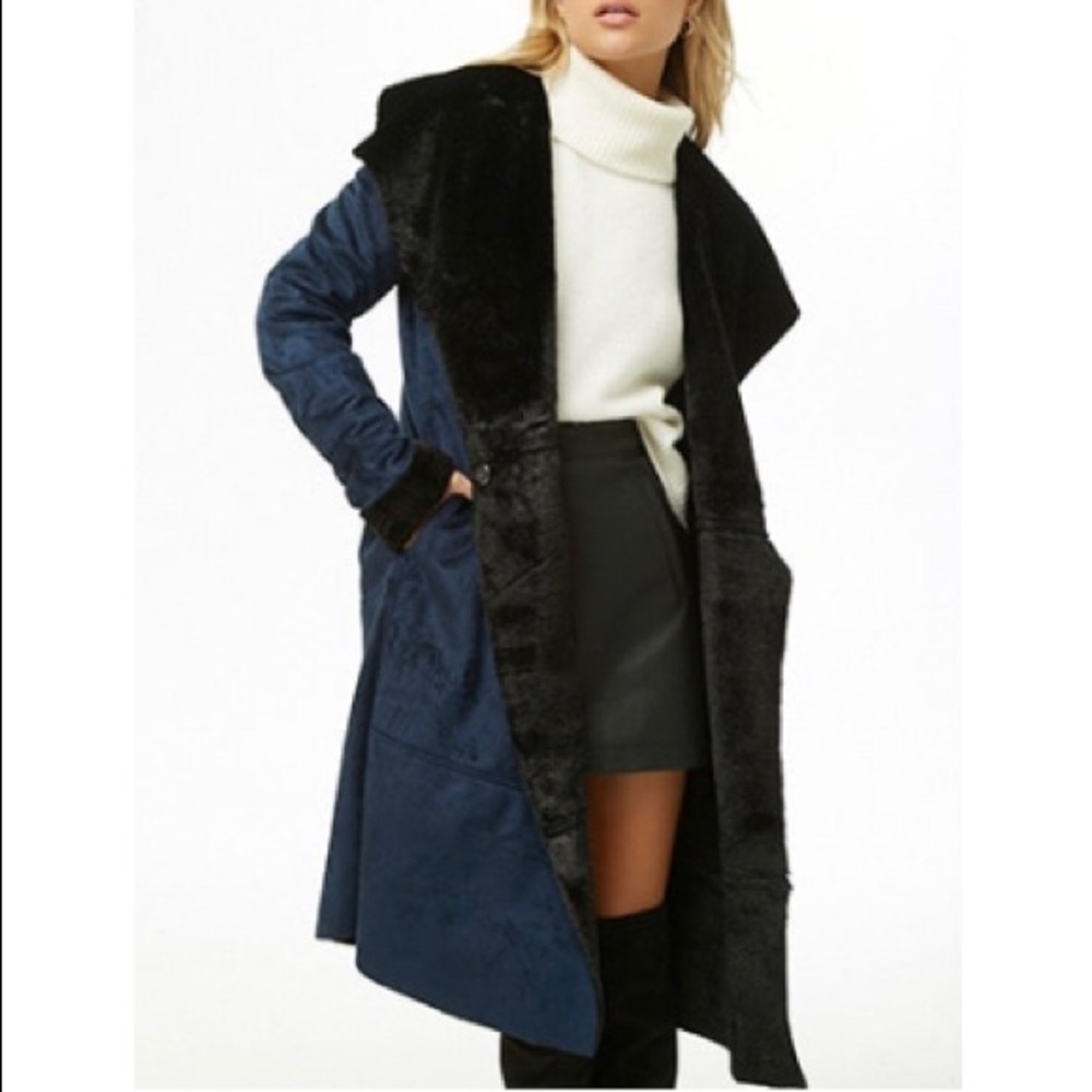 Faux suede longline jacket • navy